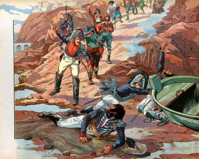 Joachim Murat, gestürzter König von Neapel, 1815 in Pizzo in Kalabrien von der feindlichen Menge gefangen genommen. Gravur von Jacques Marie Gaston Onfray de Breville, genannt Job von pseudonym for Onfray de Breville Jacques Job