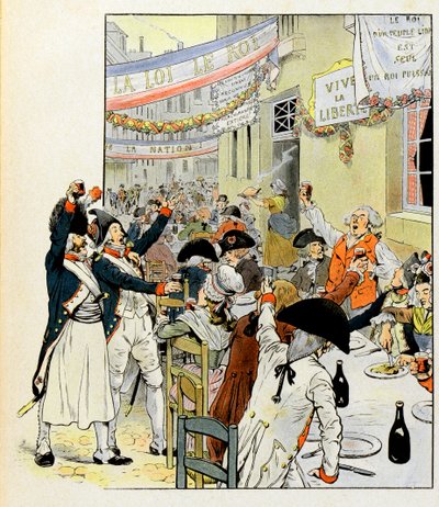 Revolutionäres Bankett nach der Eroberung der Bastille - Illustration von Job für das Buch „La Tour d
