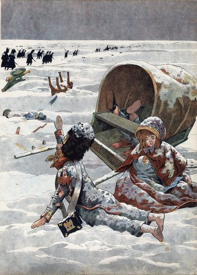 Szene aus der Geschichte Frankreichs in Spielzeug: Episode des Rückzugs aus Russland während des Napoleonischen Krieges (1812). In „Joujoux à l