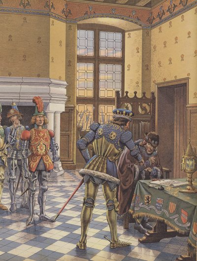 Karl der Kühne, Herzog von Burgund, legt König Ludwig XI. einen Vertrag vor und fordert ihn auf, ihn zu unterzeichnen von pseudonym for Onfray de Breville Job