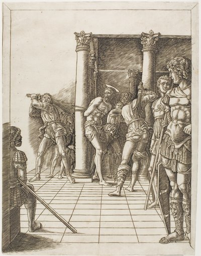Die Geißelung Christi, mit dem Pflaster von school of Andrea Mantegna