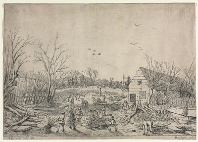 Die große Flut vom 10. Januar 1624 oder Reparatur des gebrochenen Deichs am Fluss Lek bei Vianen, 1624 von van de Velde Esaias
