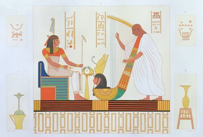 Dekoration aus dem Zimmer der Harfen, Ostgräber, Byban el Molouk, Theben, aus Beschreibungen Ägyptens von Edmonde Francois Jomard, erschienen 1809-22 von Andre Dutertre