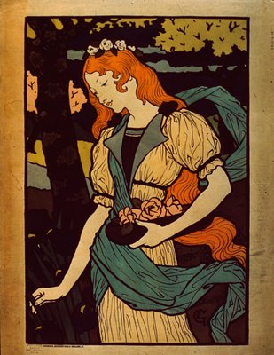 Frau pflückt Blumen, 1917 von Eugene Grasset