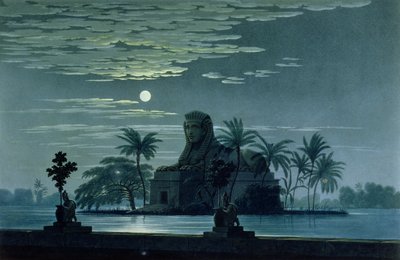 Gartenszene mit der Sphinx im Mondlicht, Akt II Szene 3, Bühnenbild für Die Zauberflöte von Wolfgang Amadeus Mozart (1756-91) für das Berliner Opernhaus, 1816, von Karl Friedrich Schinkel