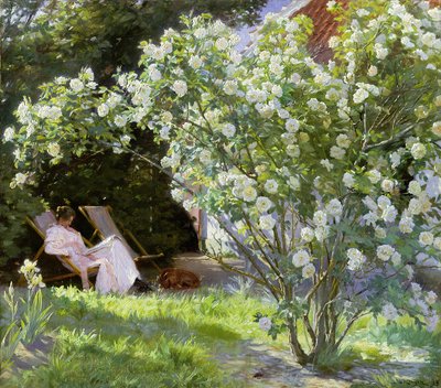 Rosen oder die Frau des Künstlers im Garten von Skagen von Peder Severin Krøyer