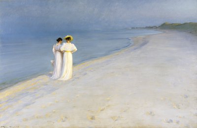 Sommerabend am Strand von Skagen. Anna Ancher und Marie Krøyer gehen zusammen. von Peder Severin Krøyer