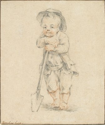 Junge lehnt sich auf einen Spaten von Unbekannt (1208085)