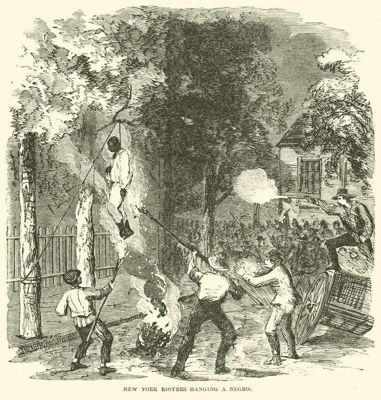 New Yorker Randalierer hängen eine schwarze Person, Juli 1863 (Gravur) von (after) American School