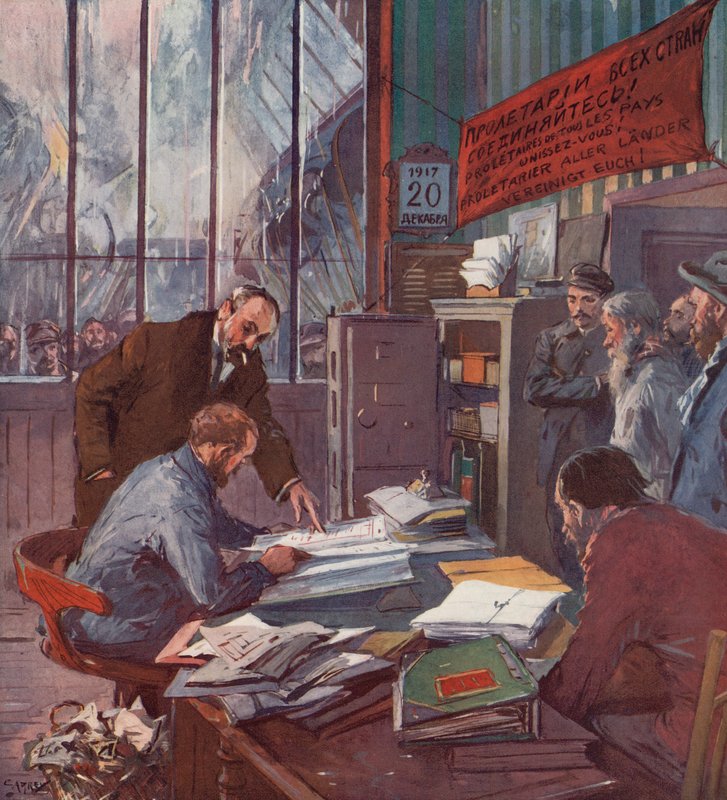 Fabrik unter Arbeiterkontrolle, Russische Revolution von (after) Carrey