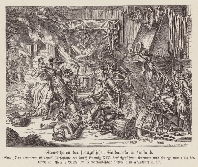 Gräueltaten französischer Truppen in Holland im Französisch-Niederländischen Krieg von (after) Dutch School