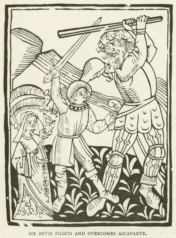 Sir Bevis kämpft und besiegt Ascaparte (Gravur) von (after) English School