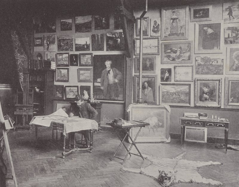 Französischer Maler Alfred Philippe Roll in seinem Atelier von (after) French Photographer
