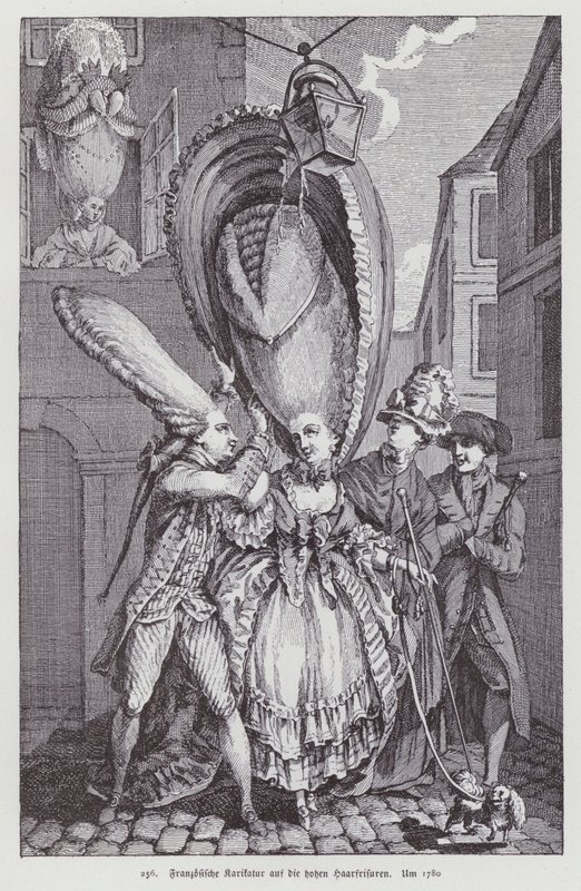 Französische Karikatur, die die Frauenfrisuren der Zeit verspottet von (after) French School