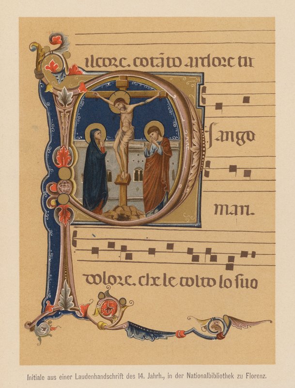 Kreuzigung Jesu Christi, Initiale aus einem mittelalterlichen illuminierten Manuskript von (after) Italian School