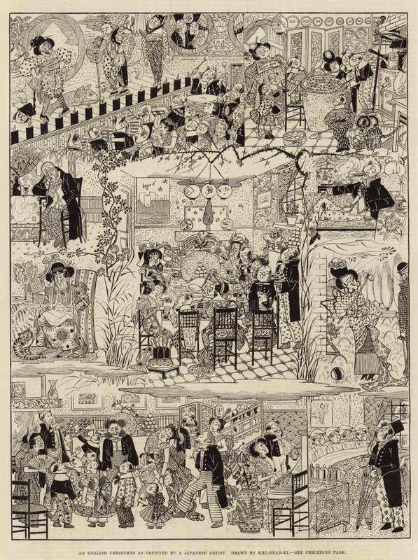 Ein englisches Weihnachten, dargestellt von einem japanischen Künstler (Stich) von (after) Japanese School