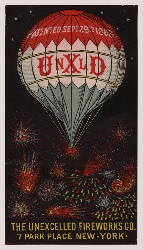 Amerikanische Werbekarte für die Unexcelled Firework Company, New York von American School