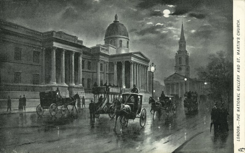 Die National Gallery und St. Martins Kirche, London von English School