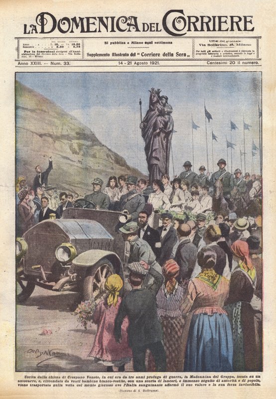 Ausgang aus der Kirche von Crespano Veneto, wo die Madonnina seit drei Jahren Kriegsflüchtling war von Achille Beltrame