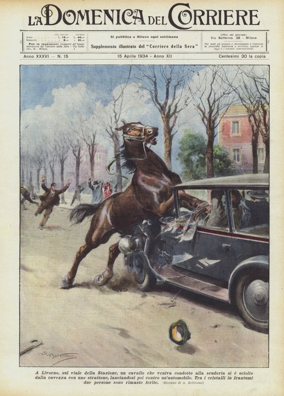 In Livorno, auf der Viale della Stazione, ein Pferd, das in den Stall geführt wurde, hat sich losgerissen von Achille Beltrame