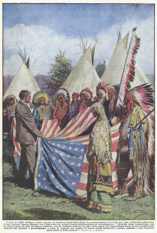 Allen indianischen Stämmen wurde die Flagge der Vereinigten Staaten geschenkt von Achille Beltrame