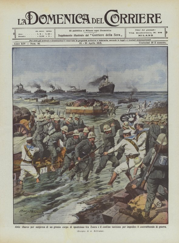 Geschickte Landung einer großen Expeditionsstreitmacht zwischen Zuara und der tunesischen Grenze von Achille Beltrame