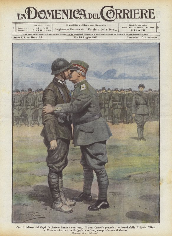 Mit den Lippen der Anführer küsst das Vaterland seine Helden von Achille Beltrame