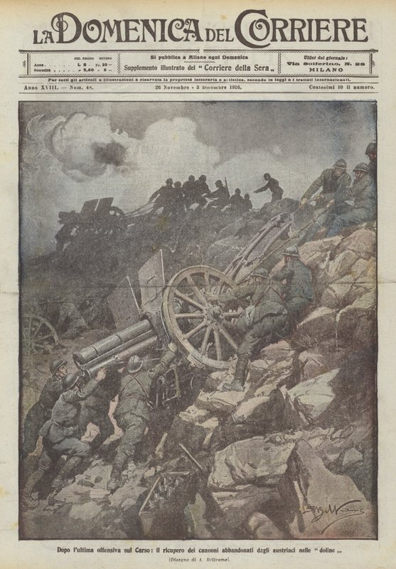 Nach der letzten Offensive auf dem Karst, die Bergung der von den Österreichern in den Dolinen zurückgelassenen Kanonen von Achille Beltrame