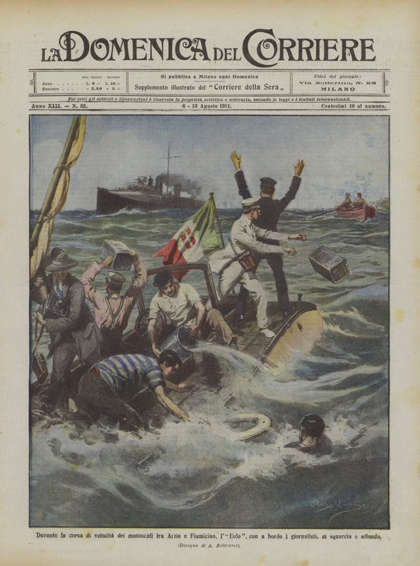 Während des Schnellbootrennens zwischen Anzio und Fiumicino, die Eolo an Bord von Achille Beltrame