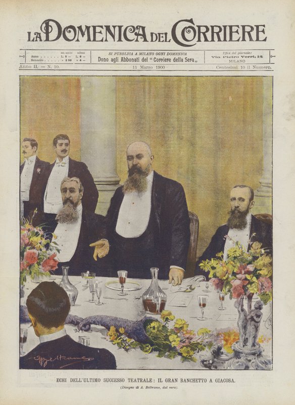 Echos des letzten Theatererfolgs, das große Bankett für Giacosa von Achille Beltrame