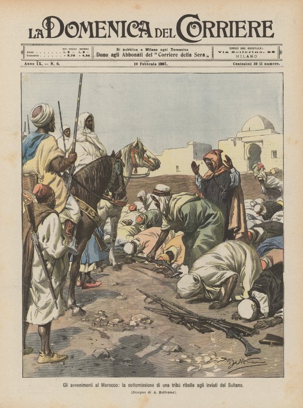 Die Ereignisse in Marokko, die Unterwerfung eines rebellischen Stammes durch die Gesandten des Sultans von Achille Beltrame