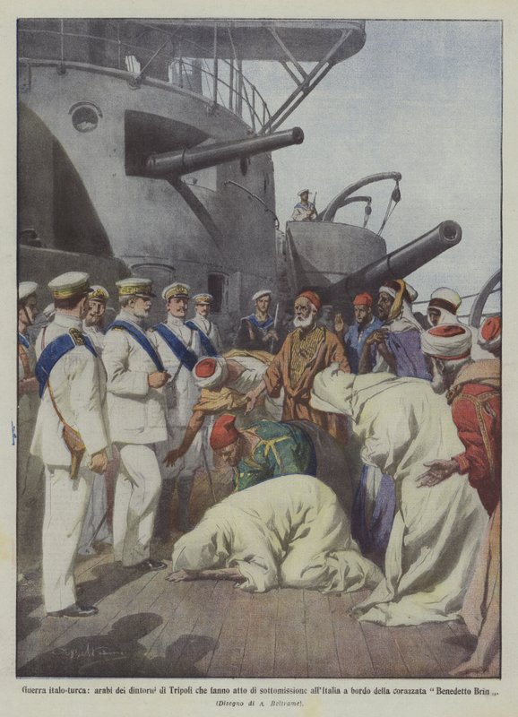 Italienisch-türkischer Krieg, Araber aus der Umgebung von Tripolis unterwerfen sich Italien von Achille Beltrame