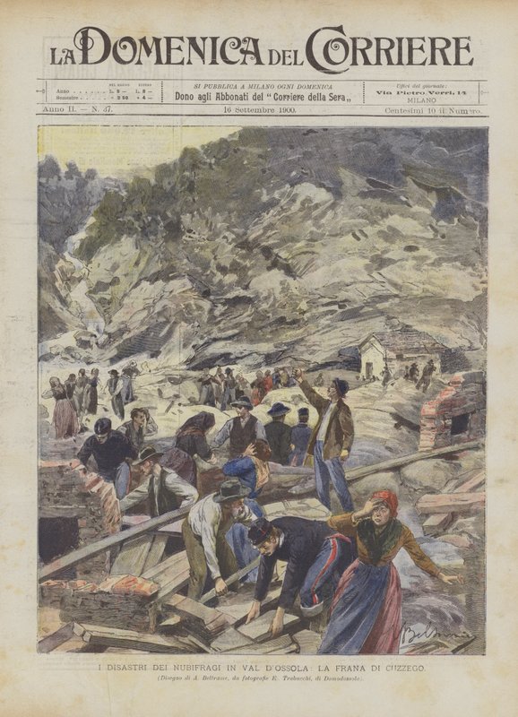 Die Katastrophen der Wolkenbrüche im Ossolatal, der Erdrutsch von Cuzzego von Achille Beltrame