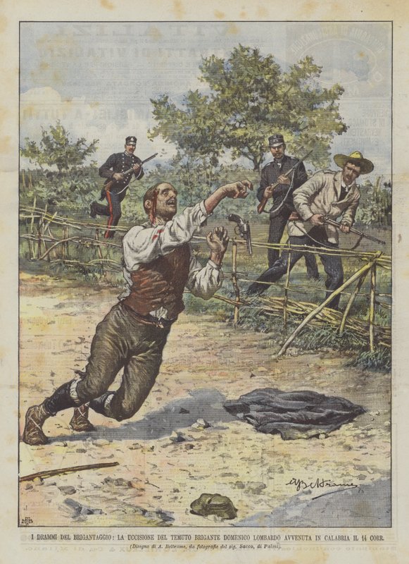 Die Dramen des Banditentums, die Ermordung des gefürchteten Banditen Domenico Lombardo in Kalabrien am 14. dieses Monats von Achille Beltrame