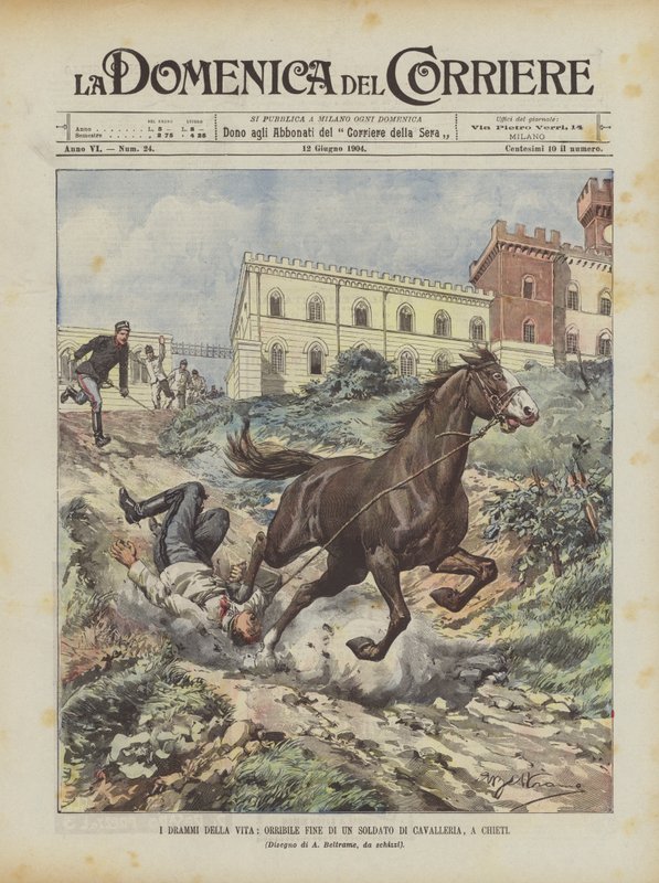 Die Dramen des Lebens, schreckliches Ende eines Kavalleriesoldaten in Chieti von Achille Beltrame