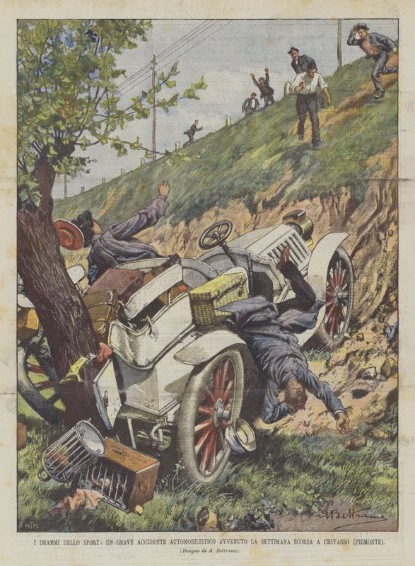 Die Dramen des Sports, ein schwerer Autounfall letzte Woche in Chivasso (Piemont) von Achille Beltrame