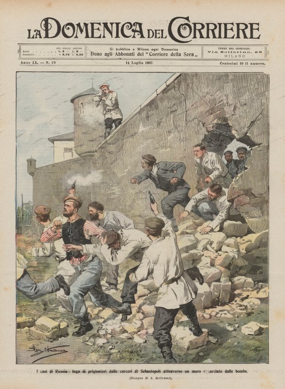 Die Fälle von Russland, Flucht von Gefangenen aus den Gefängnissen von Sewastopol durch eine von Bomben aufgerissene Mauer von Achille Beltrame