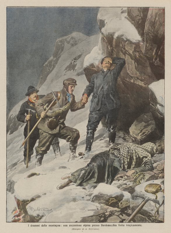 Die Dramen der Berge, ein tragisch endender alpiner Aufstieg bei Bardonecchia von Achille Beltrame