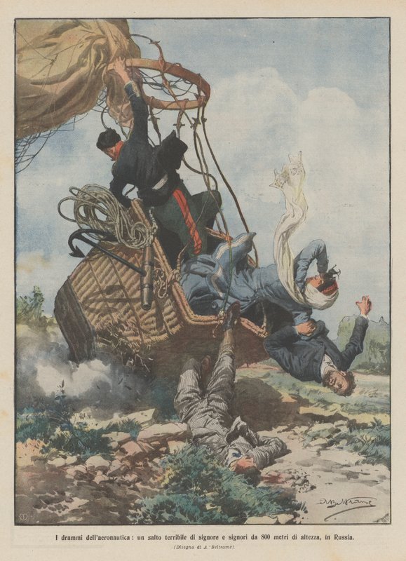 Die Dramen der Luftfahrt, ein schrecklicher Sturz von Damen und Herren aus 800 Metern Höhe in Russland von Achille Beltrame