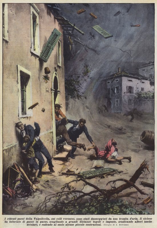 Die lachenden Dörfer des Valpolicella, auf den Hügeln von Verona, wurden von einem Wirbelsturm beschädigt von Achille Beltrame