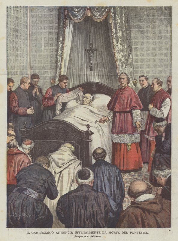 Der Kämmerer kündigt offiziell den Tod des Papstes an von Achille Beltrame