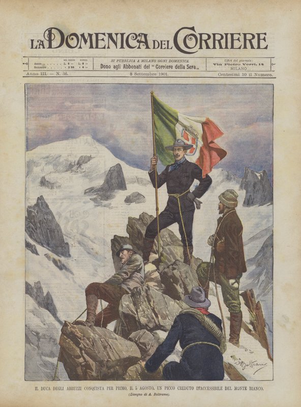 Der Herzog der Abruzzen erobert am 5. August als Erster einen als unzugänglich geltenden Gipfel des Mont Blanc von Achille Beltrame