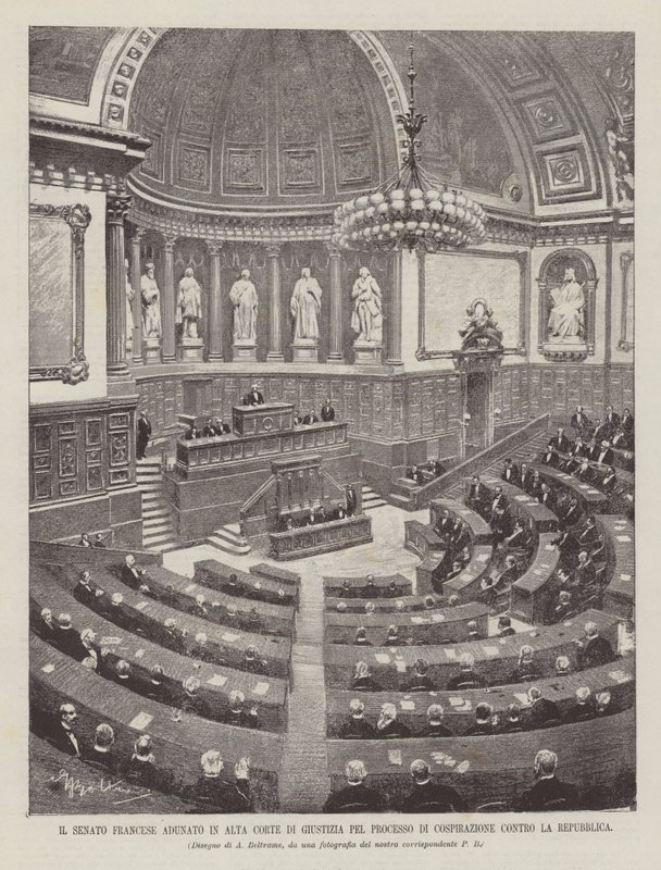 Der französische Senat versammelt sich als Oberster Gerichtshof für den Verschwörungsprozess gegen die Republik von Achille Beltrame
