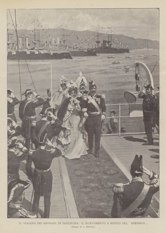 Die Reise Der Monarchen Nach Sardinien, Der Empfang An Bord Der Brennus von Achille Beltrame