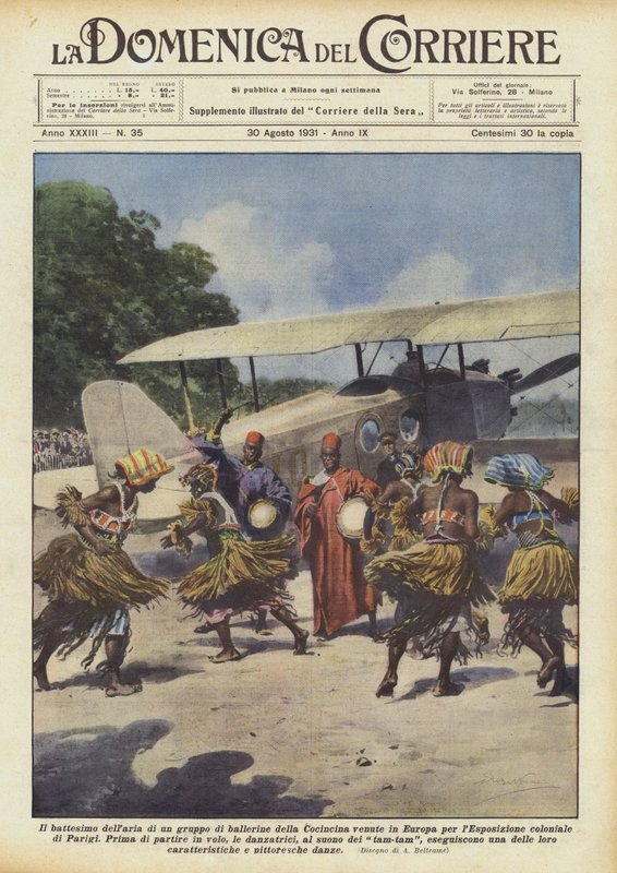 Die Lufttaufe einer Gruppe von Tänzerinnen aus Cochinchina, die nach Europa gekommen waren? von Achille Beltrame