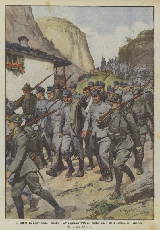 Die Beute unserer Soldaten, 220 Gefangene aus den Kämpfen um den Freikofel von Achille Beltrame