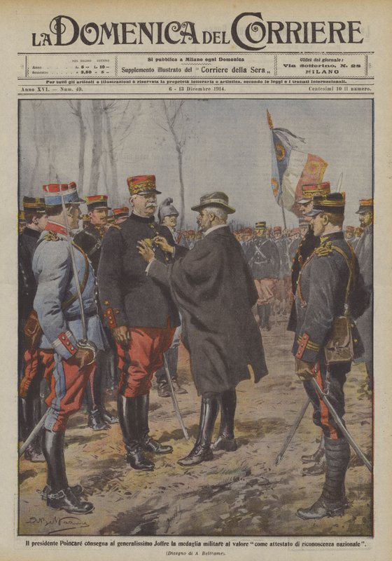 Präsident Poincare überreicht Generalissimo Joffre die Militärmedaille für Tapferkeit von Achille Beltrame