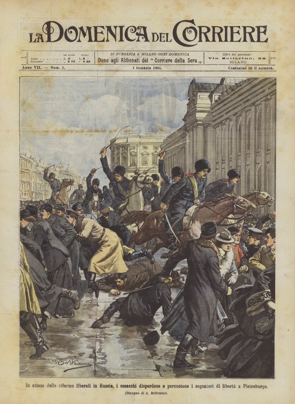 In Erwartung der liberalen Reformen in Russland, die Kosaken zerstreuen und schlagen die Freiheitskämpfer in St. Petersburg von Achille Beltrame
