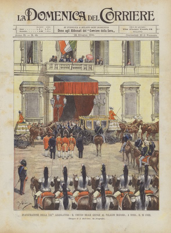 Einweihung der XXI. Legislaturperiode, der königliche Zug erreicht den Palazzo Madama in Rom am 16. dieses Monats von Achille Beltrame
