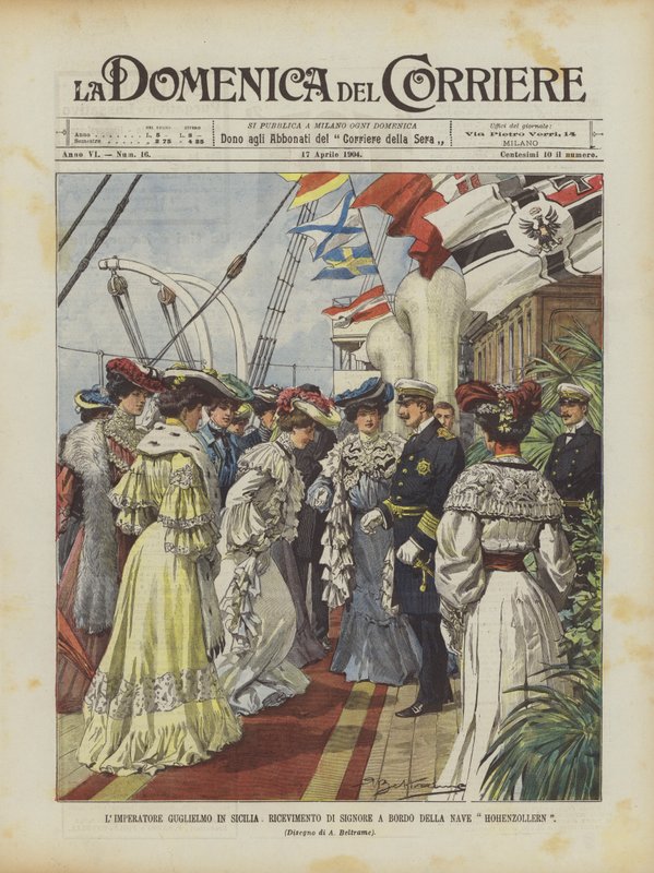 Kaiser Wilhelm in Sizilien, Empfang von Damen an Bord des Schiffes Hohenzollern von Achille Beltrame
